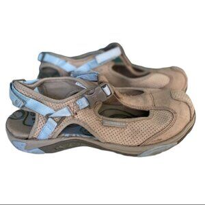 WOMENS MERRELL Size 7 Siren Cassia Beige Suede Leather T Strap Style Sandals